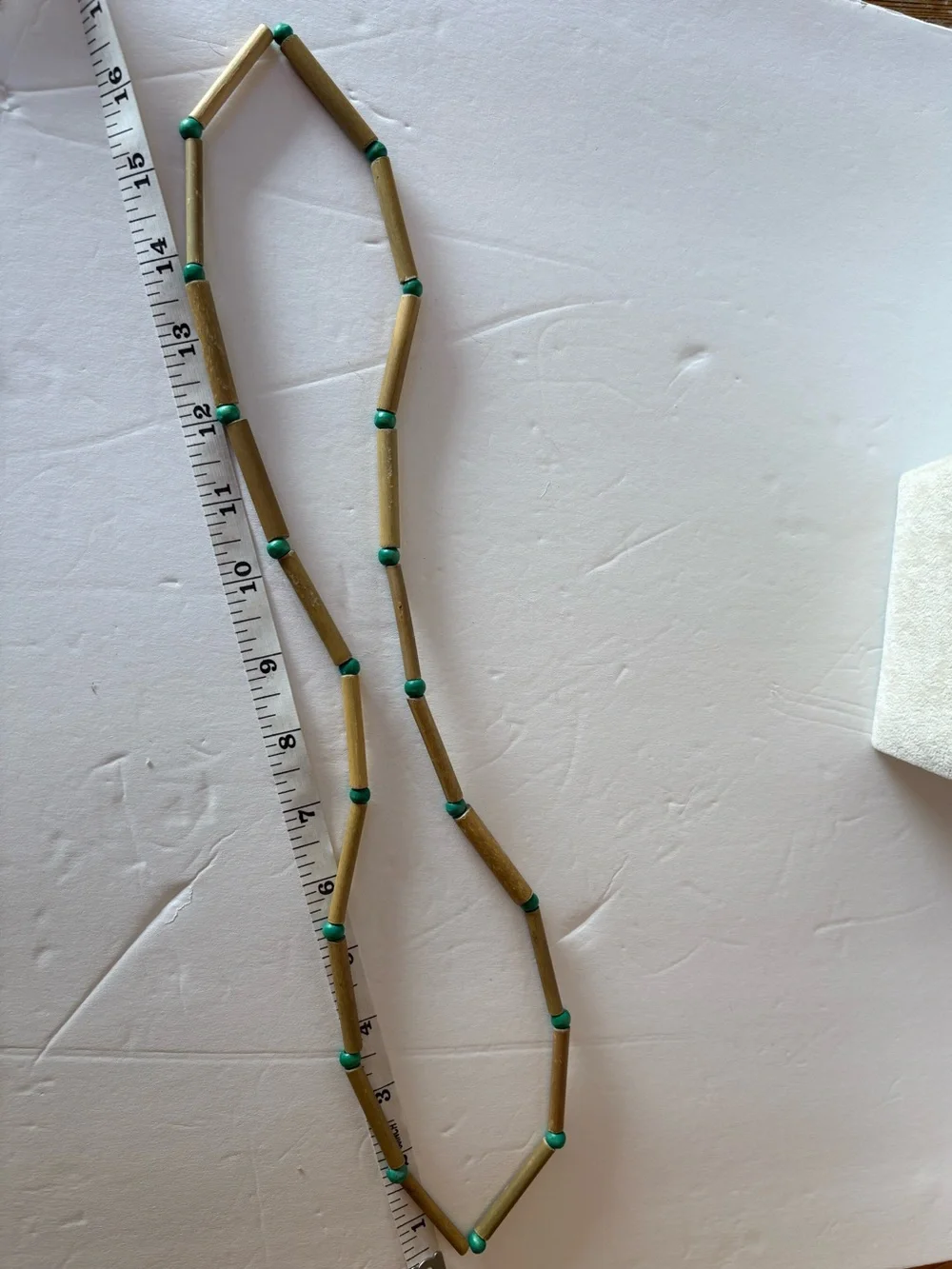 Vintage Bamboo Tube Necklace Green Seed Beads Boho Long Necklace